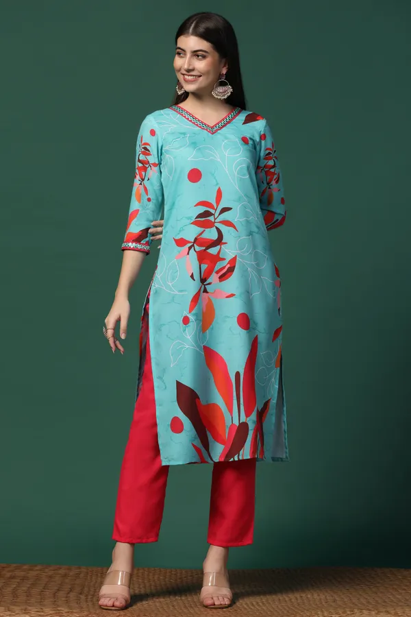 Multicolor_Cotton_Blend_Ankle_Length_Kurta_Pant_Suit_Set