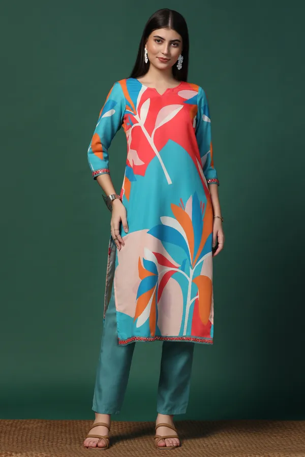 Multicolor_Cotton_Blend_Ankle_Length_Kurta_Pant_Suit_Set