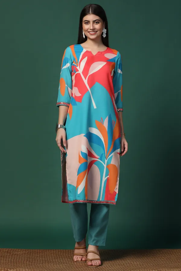 Multicolor_Cotton_Blend_Ankle_Length_Kurta_Pant_Suit_Set