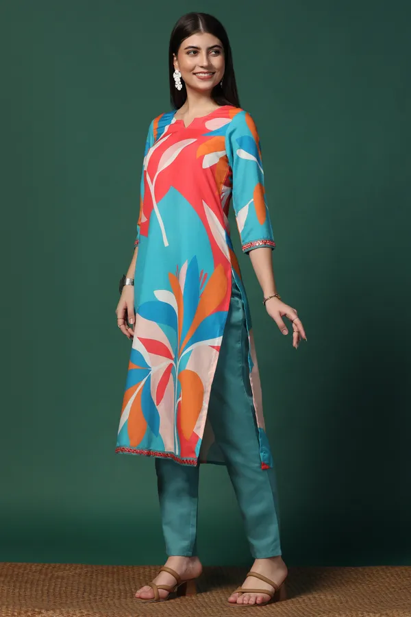 Multicolor_Cotton_Blend_Ankle_Length_Kurta_Pant_Suit_Set