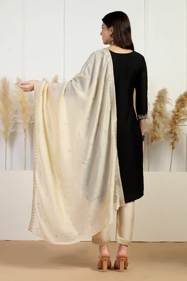 Black_Silk_Blend_Ankle_Length_Kurta_Pant_Suit_Set