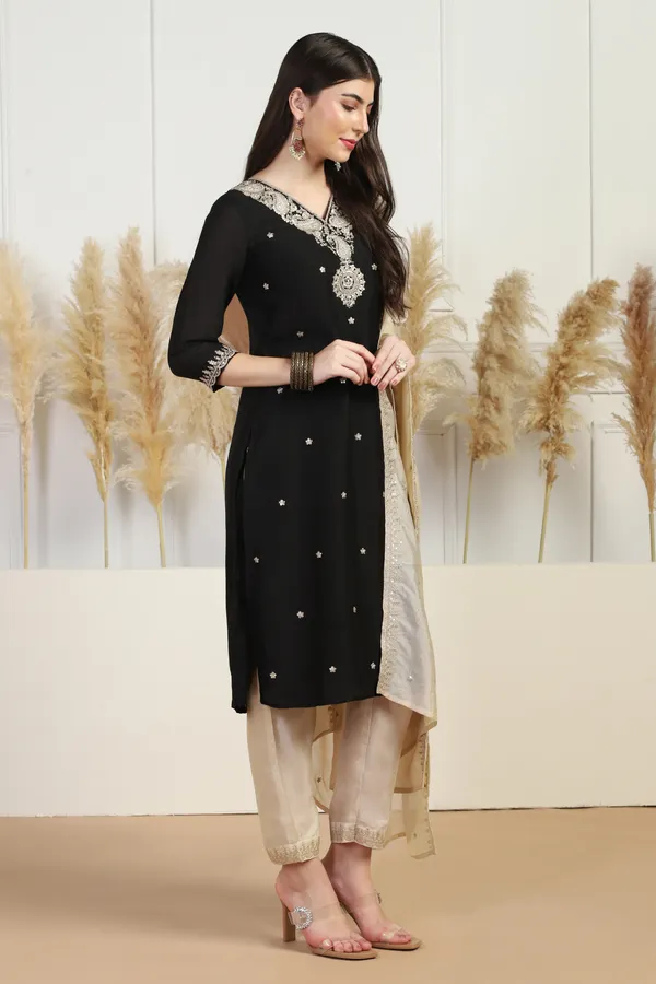 Black_Silk_Blend_Ankle_Length_Kurta_Pant_Suit_Set