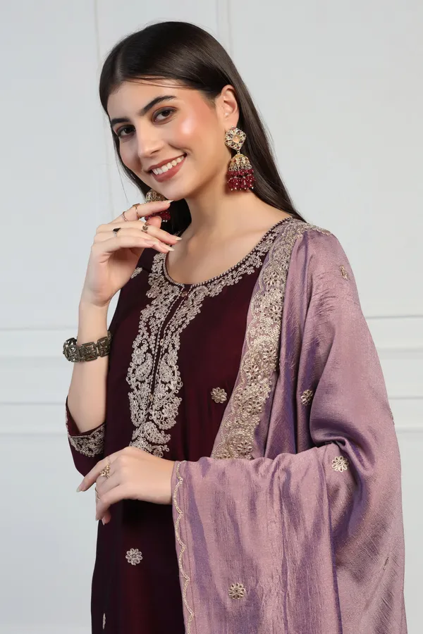 Violet_Silk_Blend_Ankle_Length_Kurta_Pant_Suit_Set