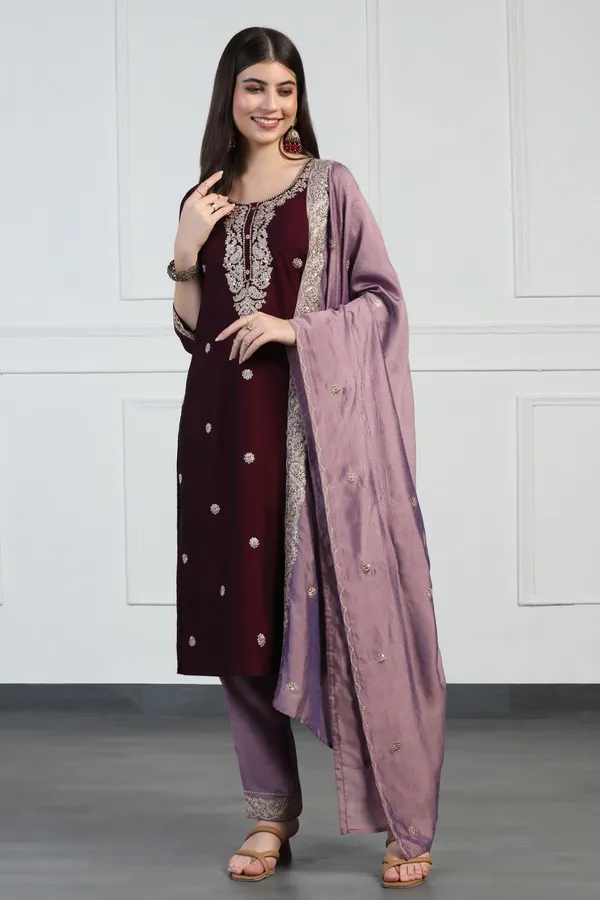 Violet_Silk_Blend_Ankle_Length_Kurta_Pant_Suit_Set
