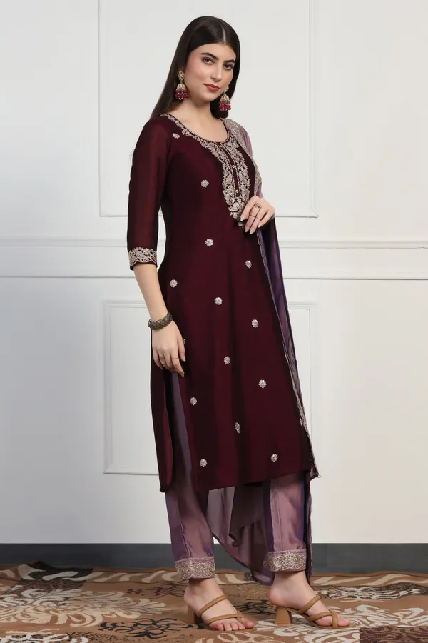 Violet_Silk_Blend_Ankle_Length_Kurta_Pant_Suit_Set