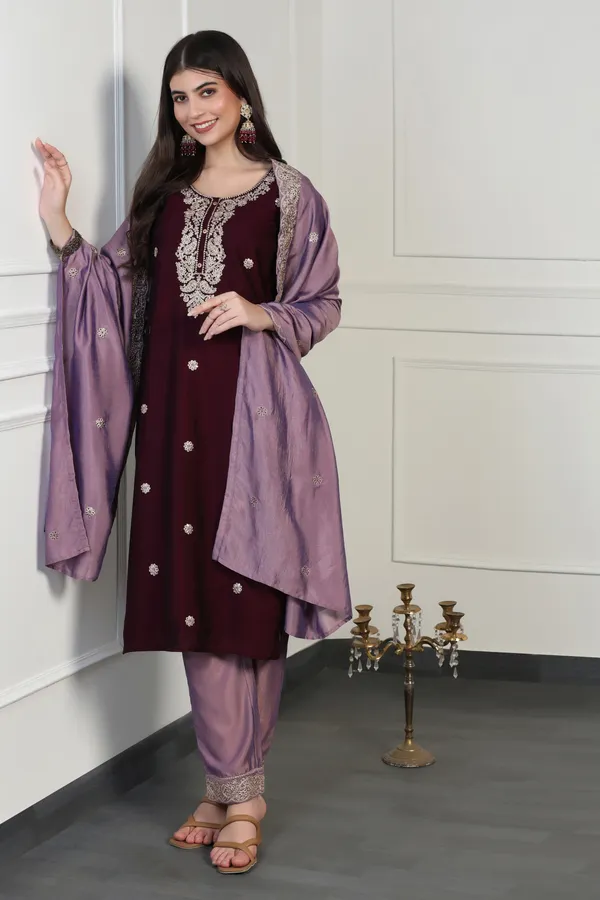 Violet_Silk_Blend_Ankle_Length_Kurta_Pant_Suit_Set