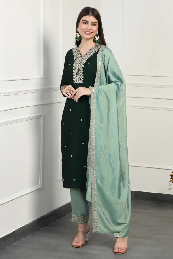 Green_Silk_Blend_Ankle_Length_Kurta_Pant_Suit_Set