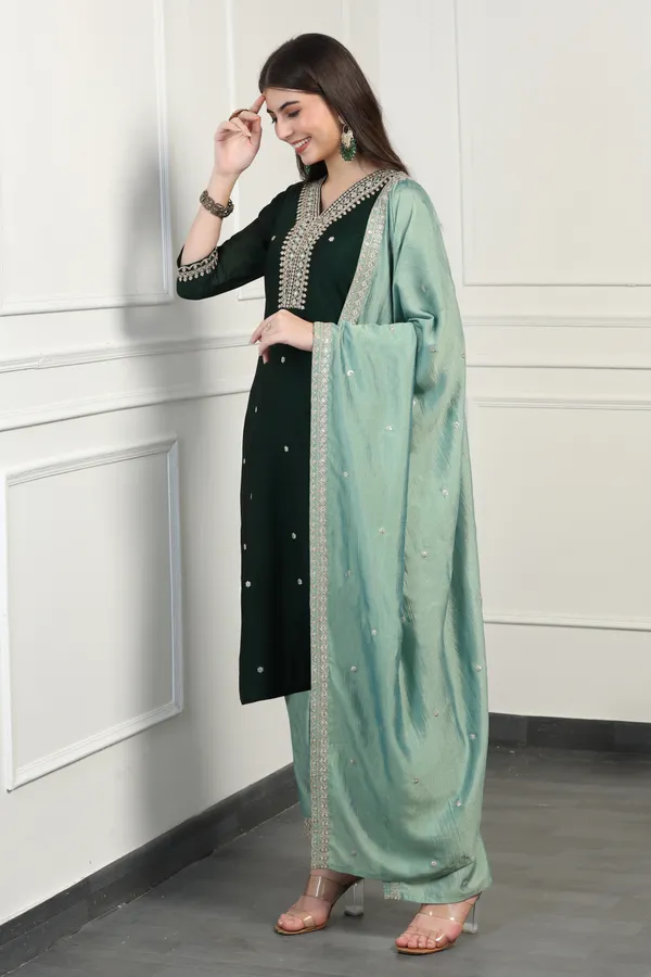 Green_Silk_Blend_Ankle_Length_Kurta_Pant_Suit_Set