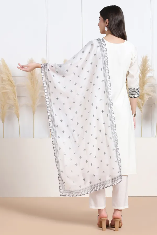 White_Silk_Blend_Ankle_Length_Kurta_Pant_Suit_Set