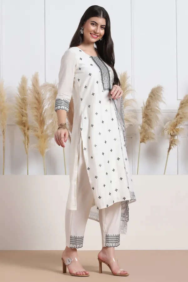 White_Silk_Blend_Ankle_Length_Kurta_Pant_Suit_Set