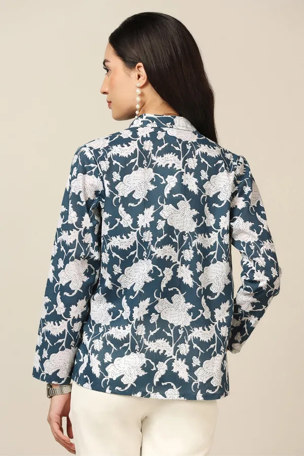 Blue_Cotton_Floral_Printed_Shirt_With_Spaghetti_Top_For_Women
