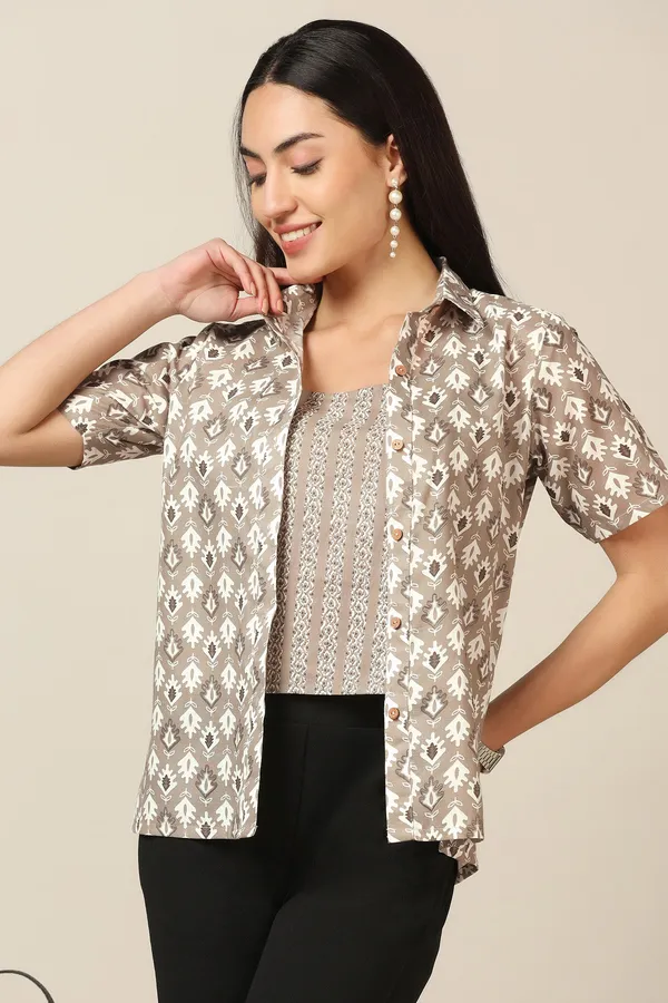 Light_Grey_Cotton_Block_Print_Shirt_With_Spaghetti_Top_For_Women