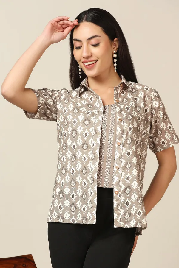 Light_Grey_Cotton_Block_Print_Shirt_With_Spaghetti_Top_For_Women