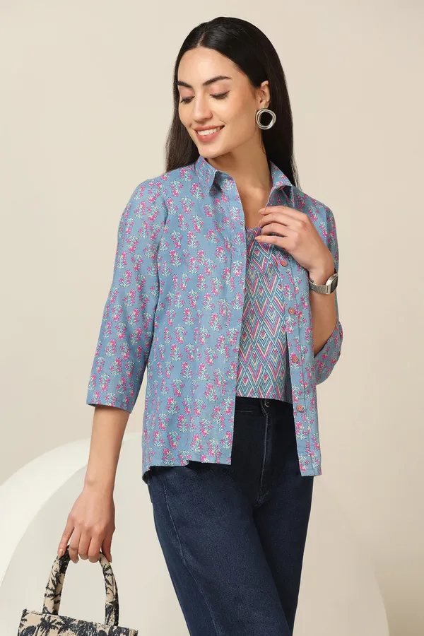 Sky_Cotton_Floral_Print_Shirt_With_Spaghetti_Top_For_Women