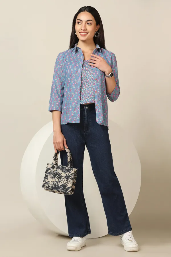 Sky_Cotton_Floral_Print_Shirt_With_Spaghetti_Top_For_Women