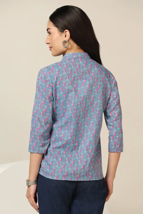 Sky_Cotton_Floral_Print_Shirt_With_Spaghetti_Top_For_Women
