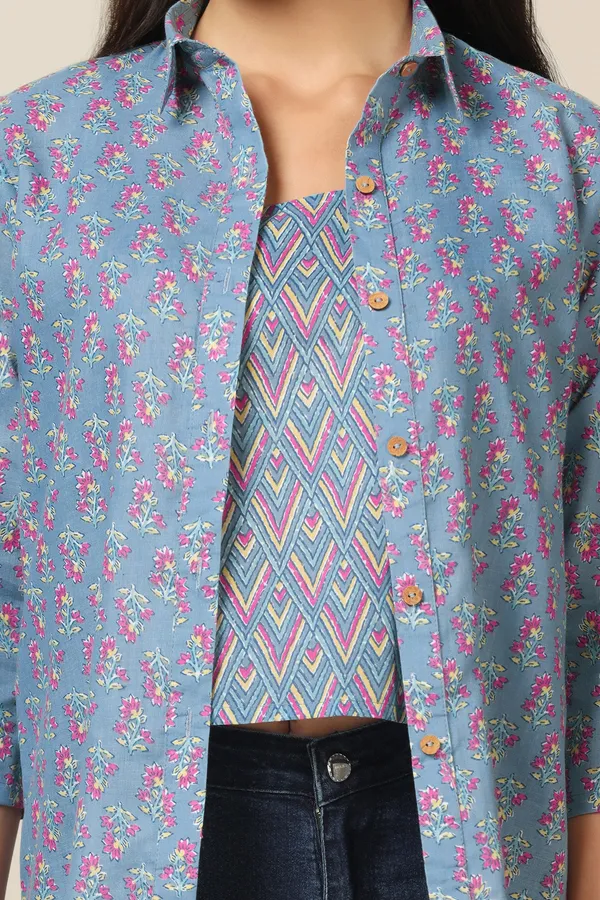 Sky_Cotton_Floral_Print_Shirt_With_Spaghetti_Top_For_Women