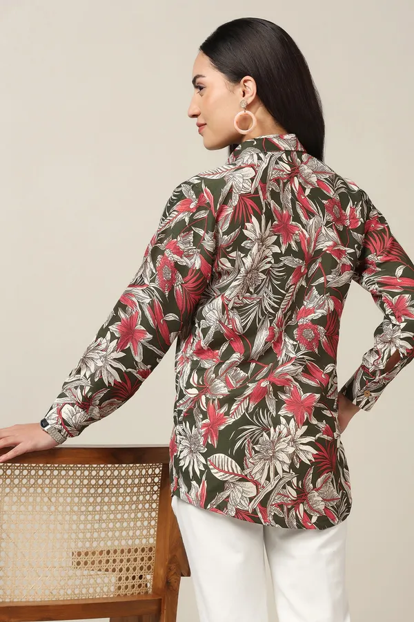 Mehndi_Muslin_Floral_Printed_High-Low_Shirt_For_Women