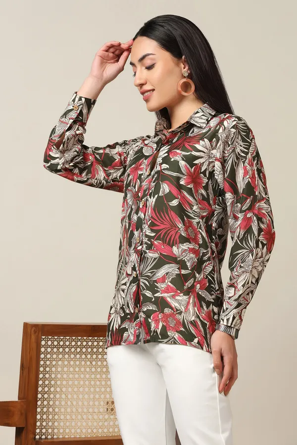 Mehndi_Muslin_Floral_Printed_High-Low_Shirt_For_Women