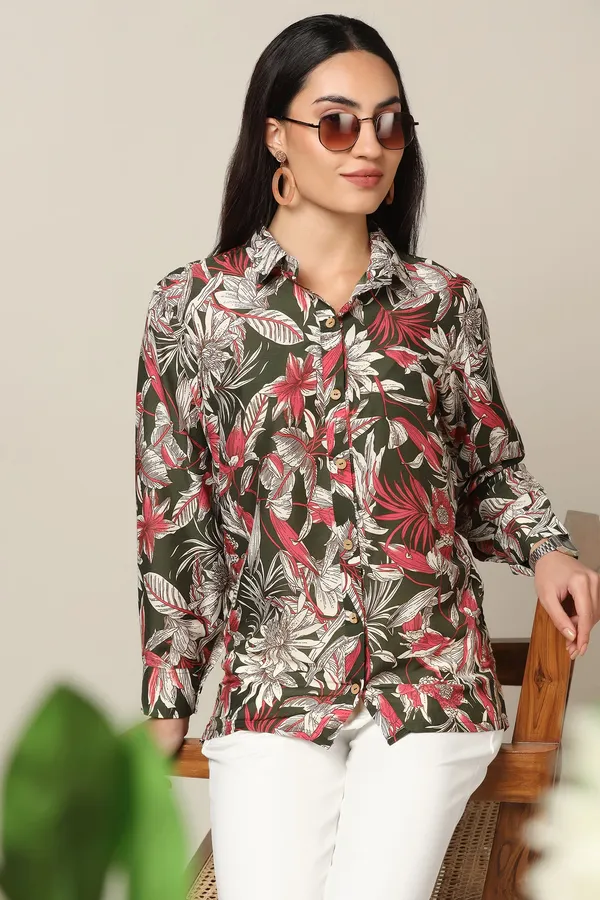 Mehndi_Muslin_Floral_Printed_High-Low_Shirt_For_Women