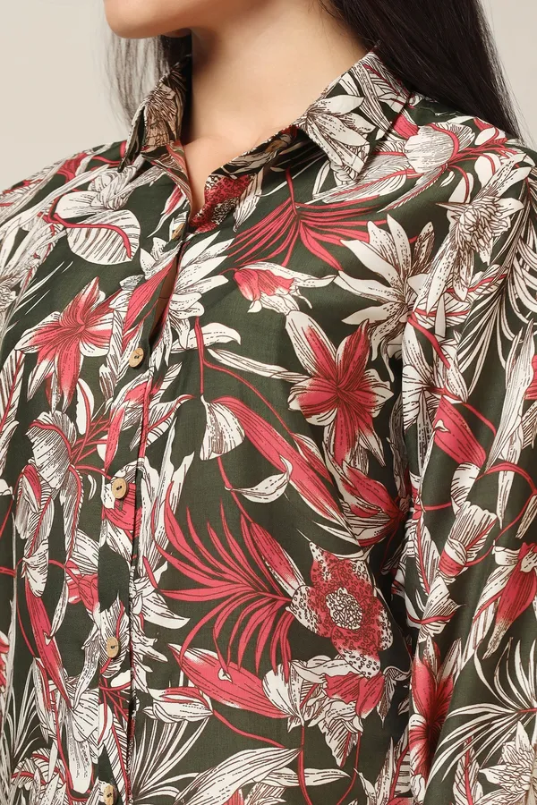 Mehndi_Muslin_Floral_Printed_High-Low_Shirt_For_Women