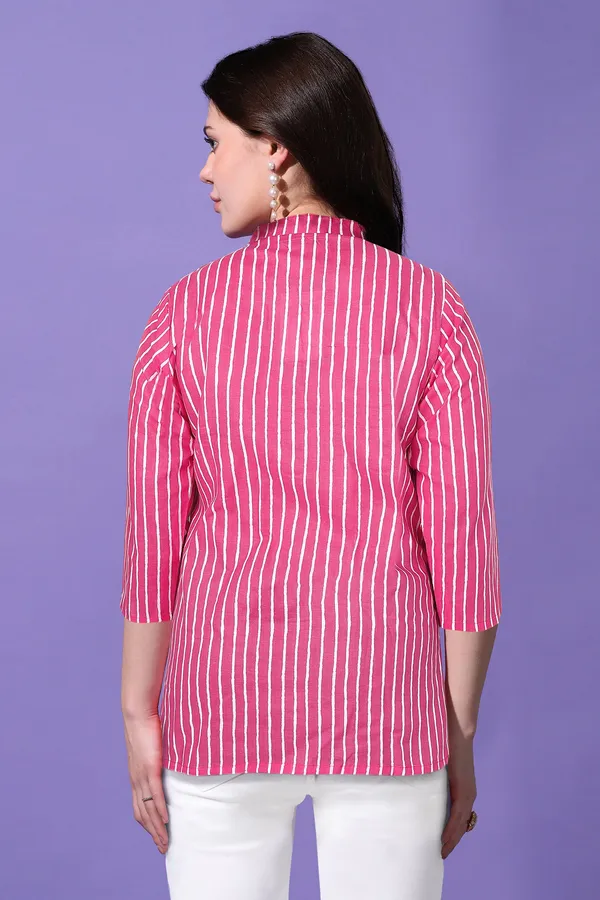 Pink_Cotton_Block_Printed_Shirt_Style_Top_For_Women