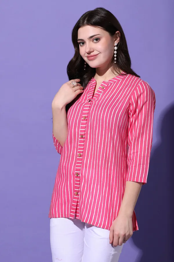 Pink_Cotton_Block_Printed_Shirt_Style_Top_For_Women