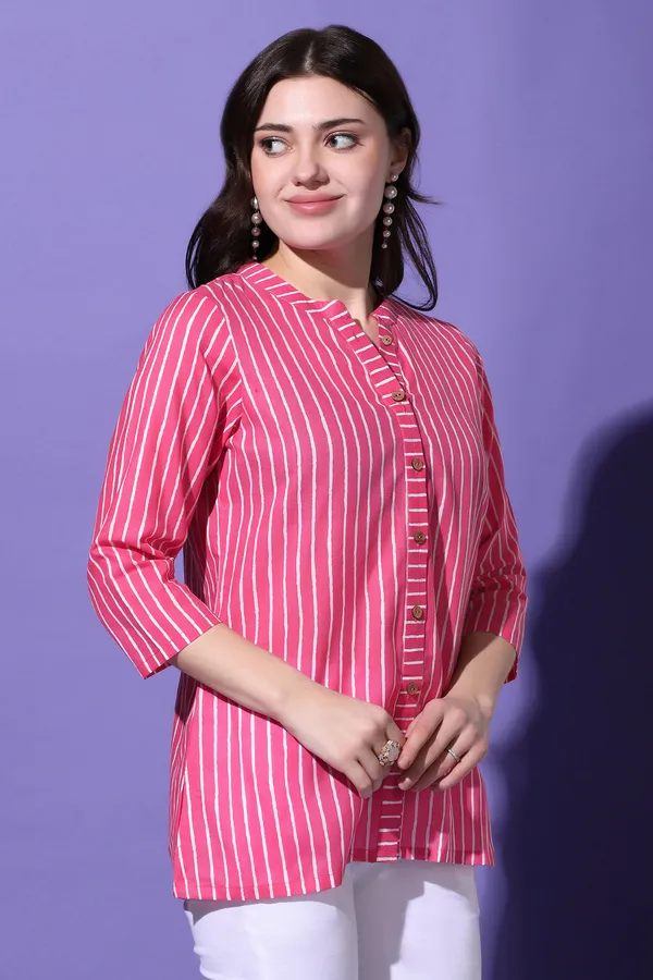 Pink_Cotton_Block_Printed_Shirt_Style_Top_For_Women