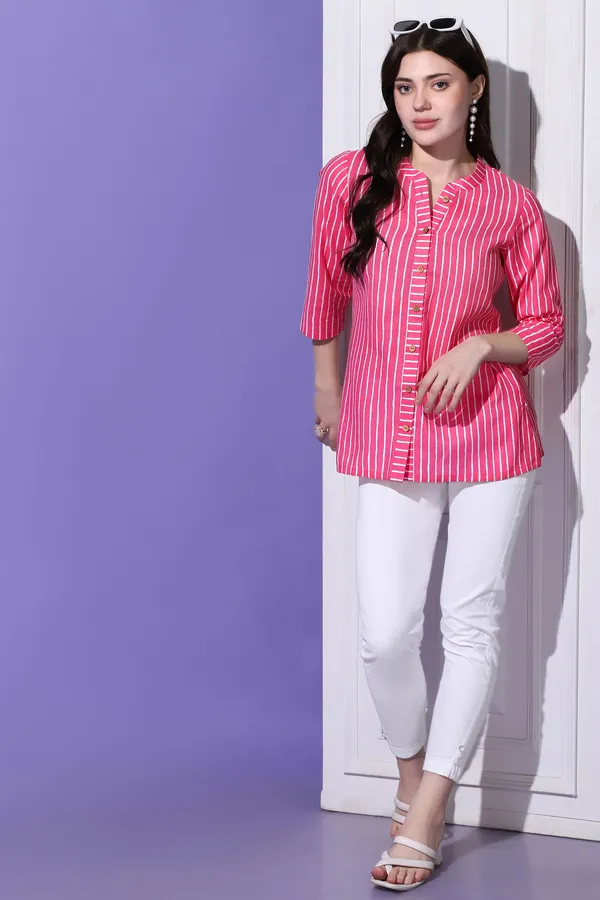 Pink_Cotton_Block_Printed_Shirt_Style_Top_For_Women