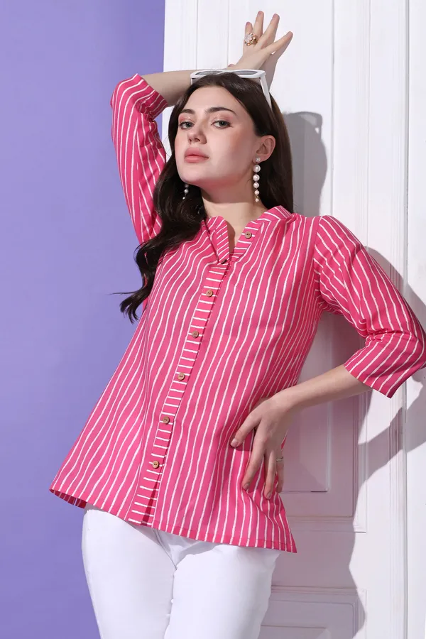 Pink_Cotton_Block_Printed_Shirt_Style_Top_For_Women