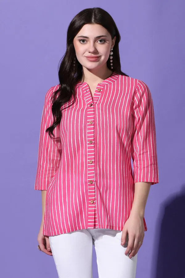 Pink_Cotton_Block_Printed_Shirt_Style_Top_For_Women