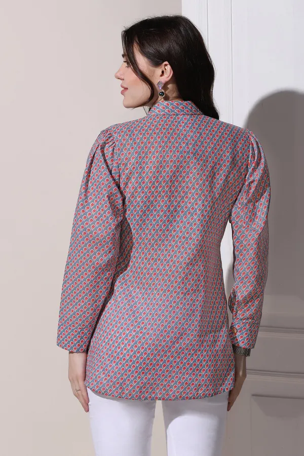 Grey_Cotton_Block_Printed_Shirt_Style_Top_For_Women
