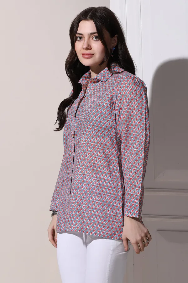 Grey_Cotton_Block_Printed_Shirt_Style_Top_For_Women
