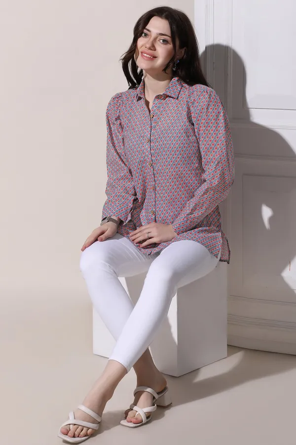 Grey_Cotton_Block_Printed_Shirt_Style_Top_For_Women