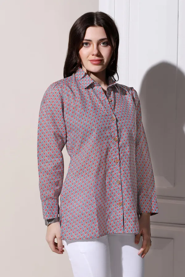 Grey_Cotton_Block_Printed_Shirt_Style_Top_For_Women
