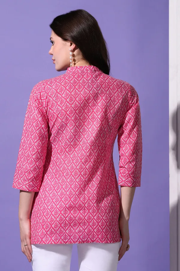 Pink_Cotton_Block_Printed_Shirt_Style_Top_For_Women