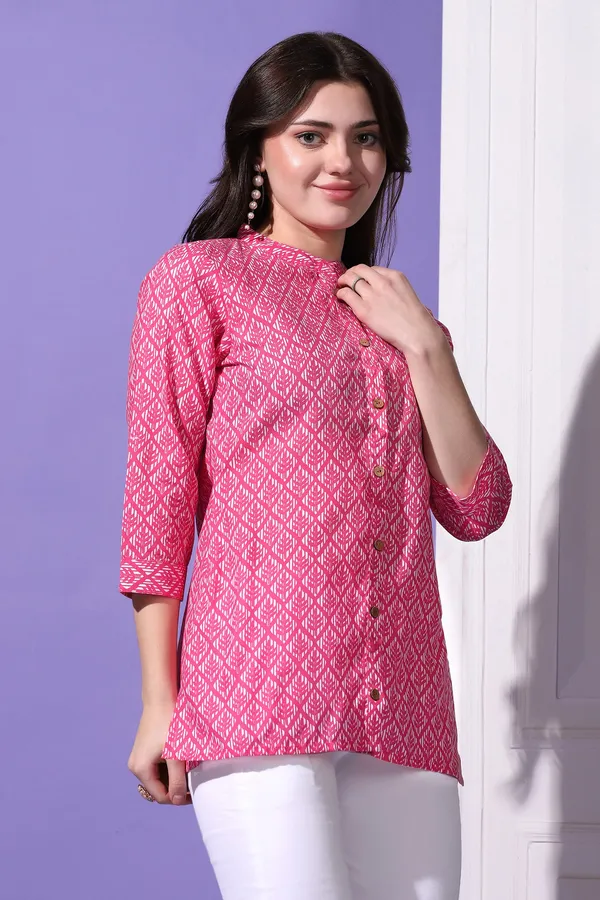 Pink_Cotton_Block_Printed_Shirt_Style_Top_For_Women