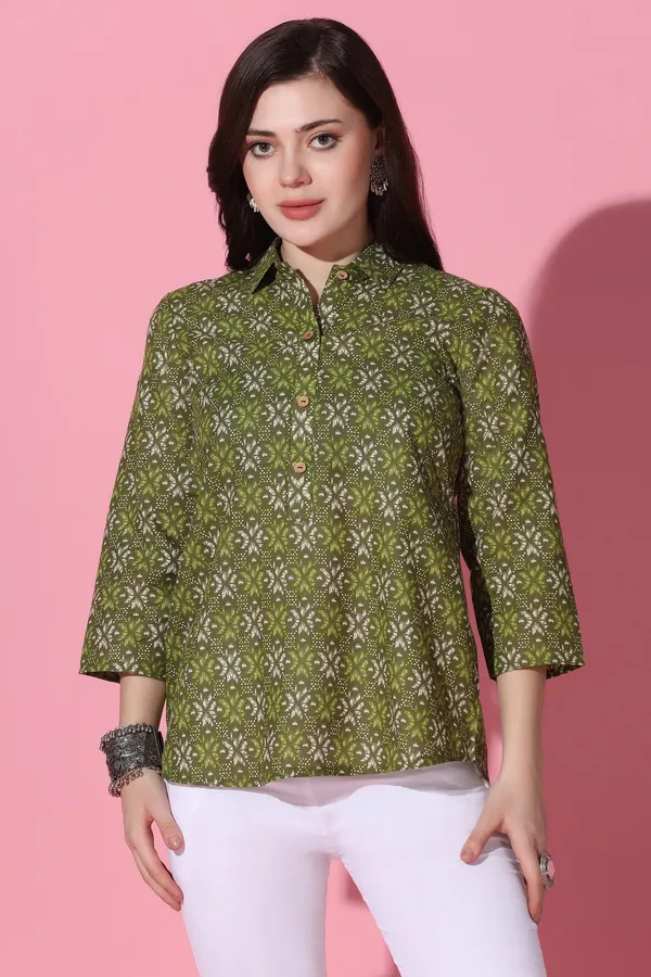 Mehendi_Cotton_All-Over_Printed_Shirt_Style_Top_For_Women