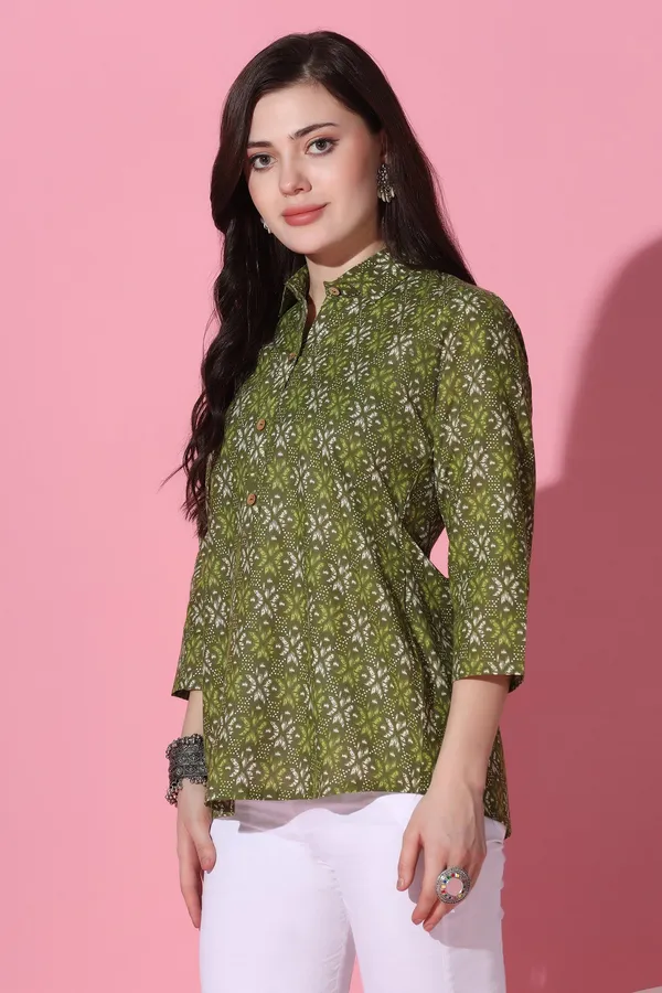 Mehendi_Cotton_All-Over_Printed_Shirt_Style_Top_For_Women