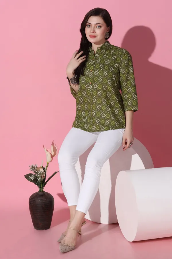Mehendi_Cotton_All-Over_Printed_Shirt_Style_Top_For_Women
