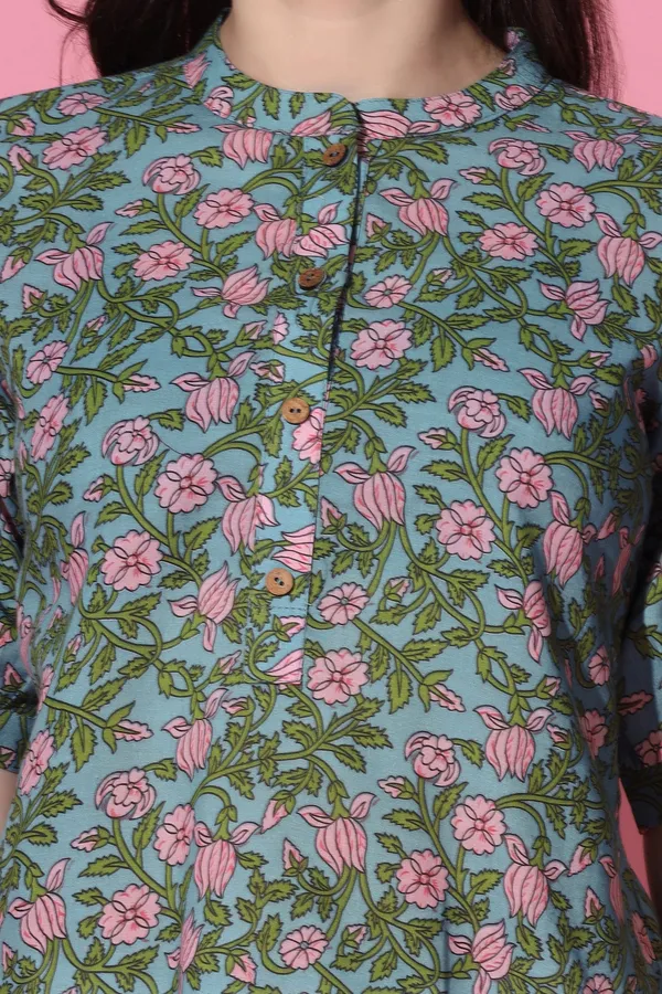 Blue_Cotton_Floral_Printed_Shirt_Style_Top_For_Women