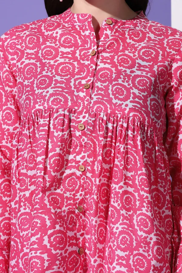 Pink_Cotton_Floral_Printed_Shirt_Style_Top_For_Women