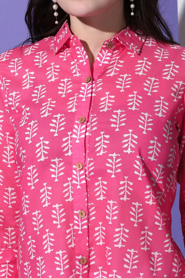 Pink_Cotton_Block_Printed_Shirt_Style_Top_For_Women