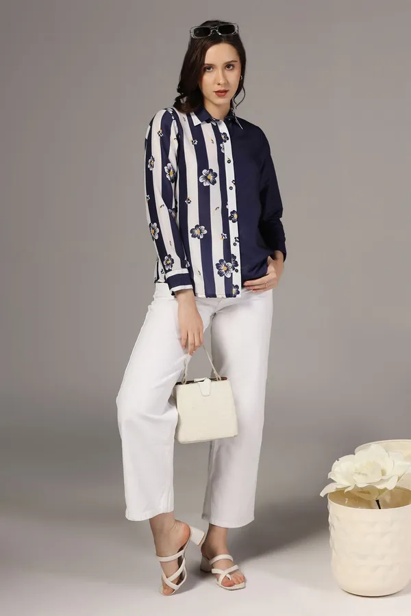 Navy_Blue_Muslin_One_Side_Printed_Regular_Fit_Women_Shirt_For_Women