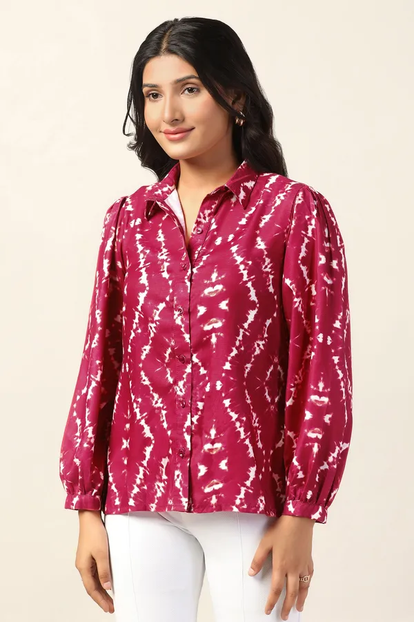 Maroon_Cotton_Blend_Tie-Dye_Printed_Regular_Fit_Shirt_For_Women