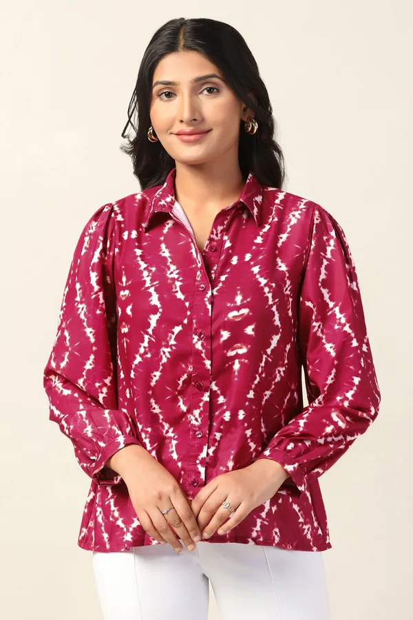 Maroon_Cotton_Blend_Tie-Dye_Printed_Regular_Fit_Shirt_For_Women