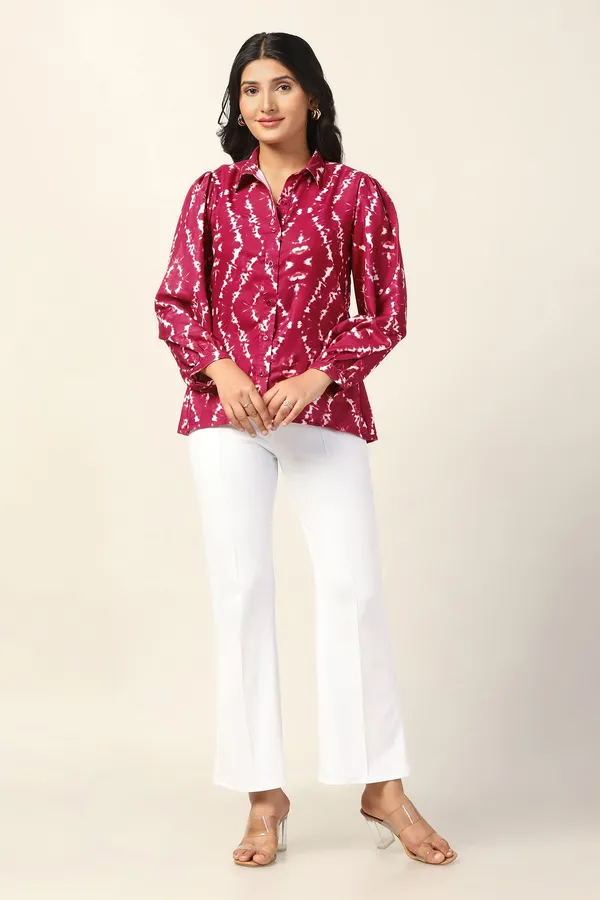 Maroon_Cotton_Blend_Tie-Dye_Printed_Regular_Fit_Shirt_For_Women