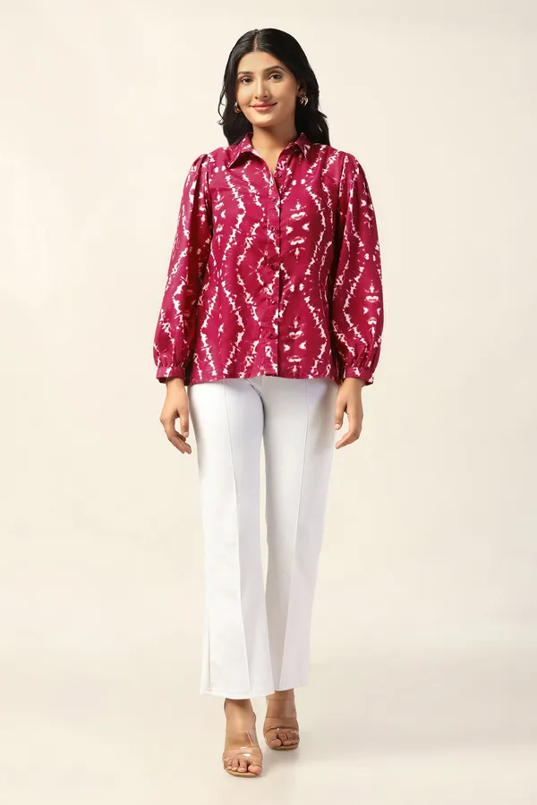 Maroon_Cotton_Blend_Tie-Dye_Printed_Regular_Fit_Shirt_For_Women