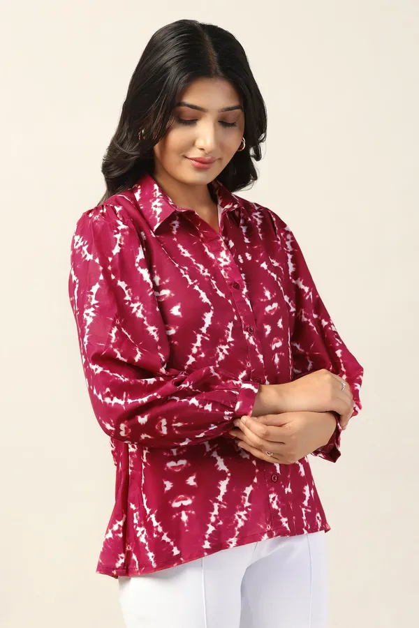 Maroon_Cotton_Blend_Tie-Dye_Printed_Regular_Fit_Shirt_For_Women