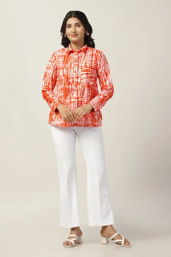 Orange_Slub_Tie-Dye_Printed_Regular_Fit_Shirt_For_Women